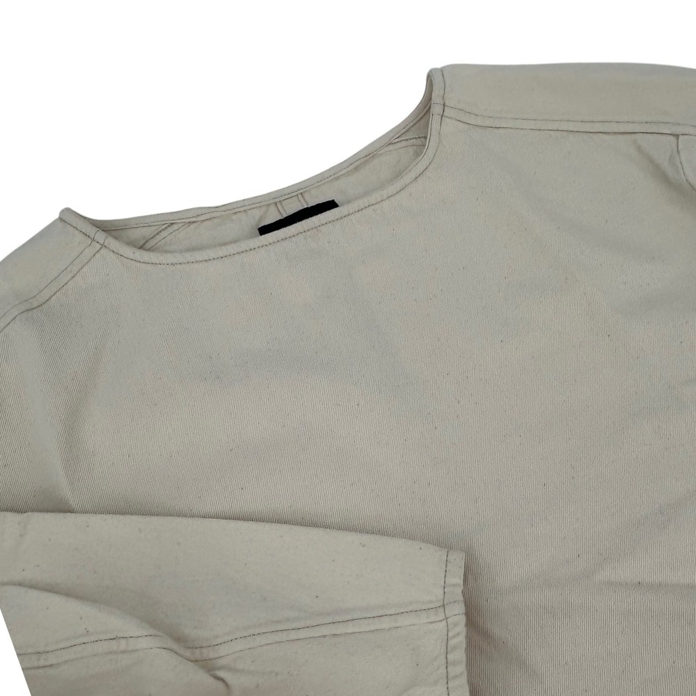 Banana Republic Women M Cream Cotton Twill Boat Neck Long Sleeve Top Off White